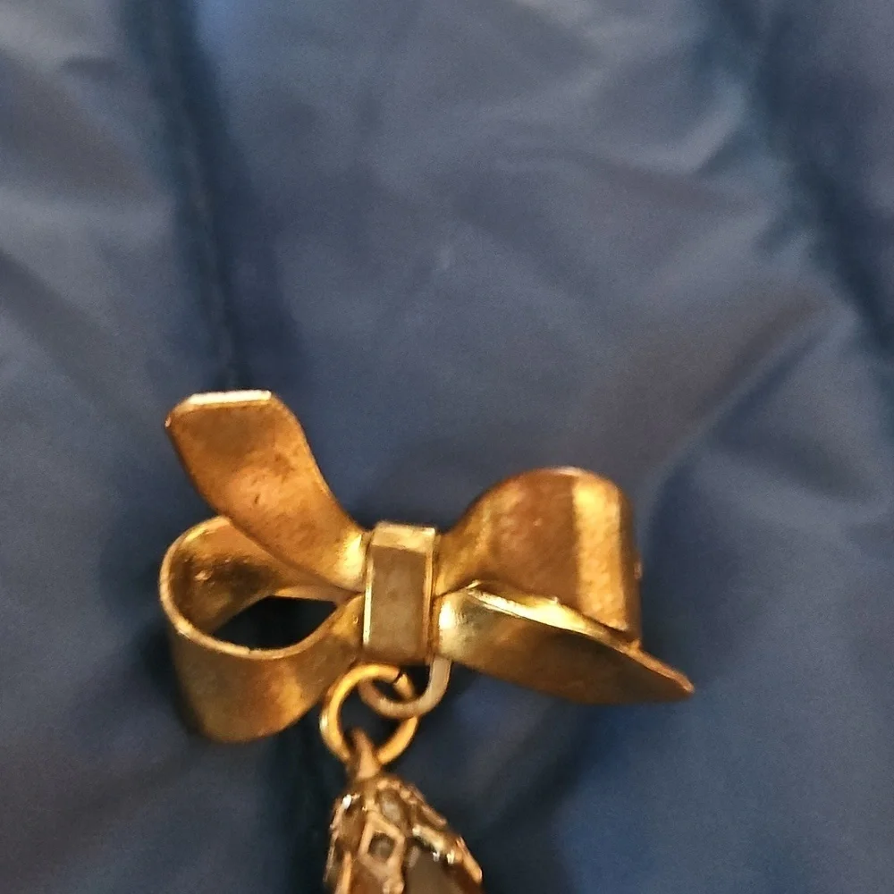 Gold Bow Pendant with Tiger's Eye Charm